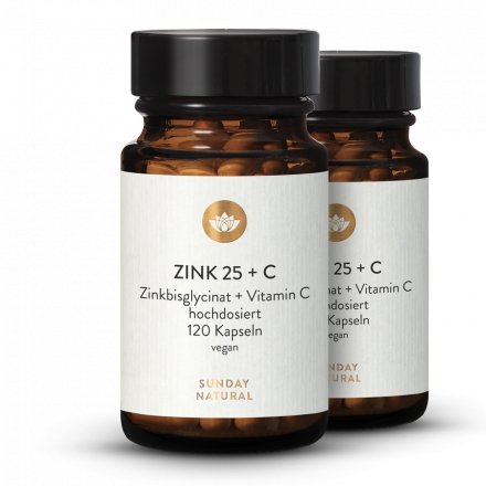 Zink 25mg Hochdosiert Zinkbisglycinat + Vitamin C Natürlich