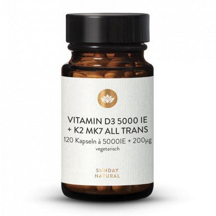 Vitamin D3 + K2 MK7 5.000 IE + 200µg all trans 120 Kapseln
