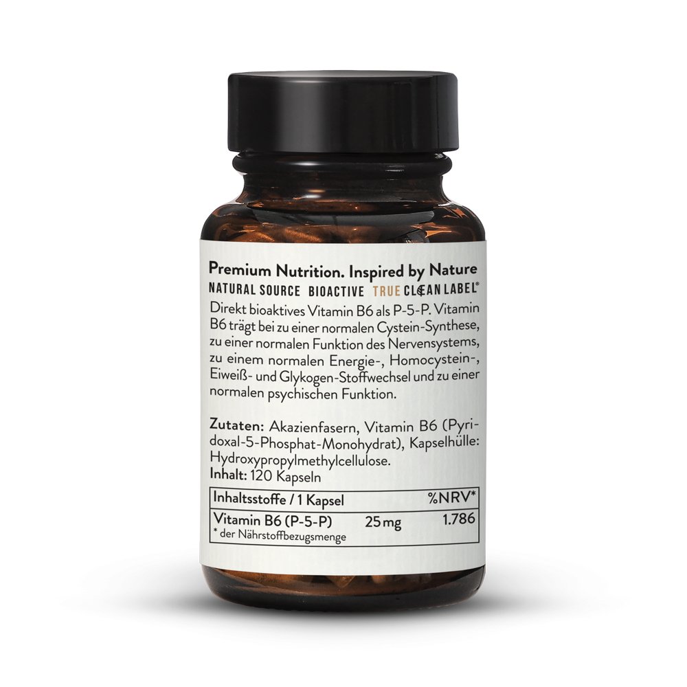 Vitamin B6 P5P bioaktiv 25mg hochdosiert vegan 120 Kapseln | Sunday Natural
