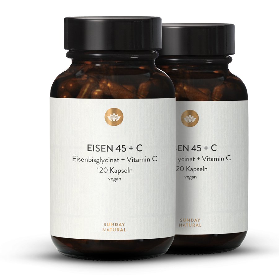 EisenChelat 45mg als Eisenbisglycinat + Vitamin C, vegan Sunday Natural
